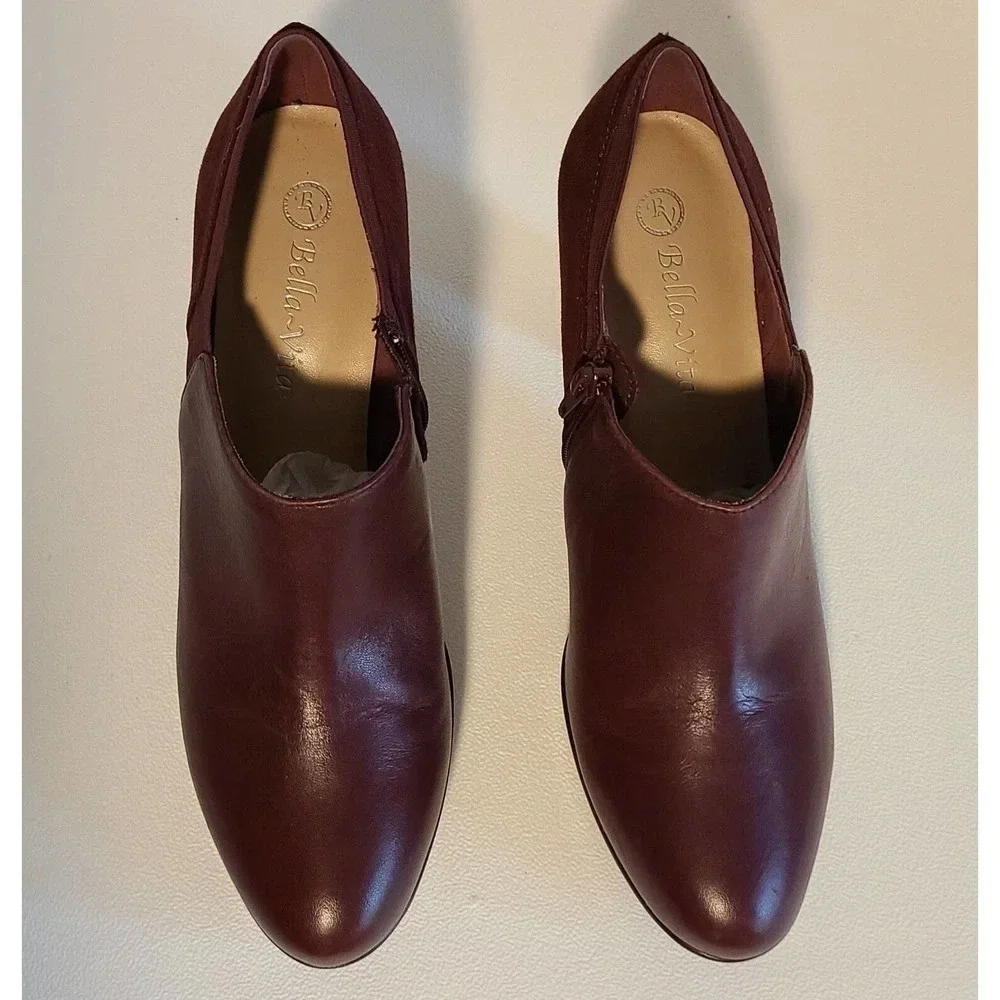 BELLA VITA MAROON LEATHER SUEDE ANKLE BOOTS SIDE ZIP WOMEN'S US SZ 9.5